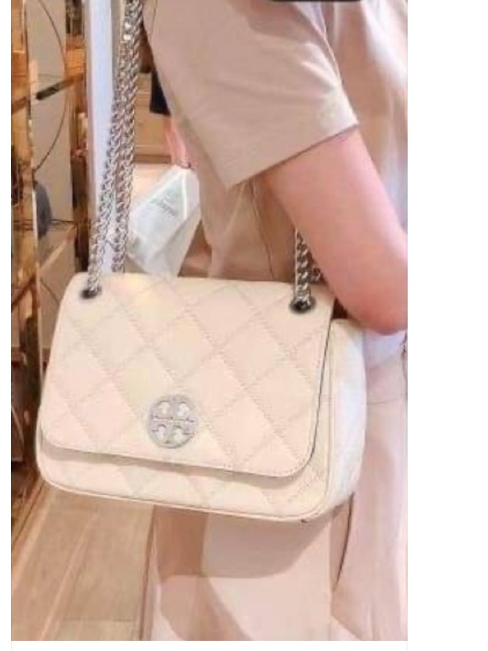 Tory Burch Beige Quilted Shoulder Bag